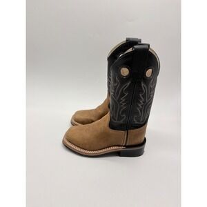 Old West Kids BSC1814 Brown Black Leather Square Toe Western Cowboy Boots 10D